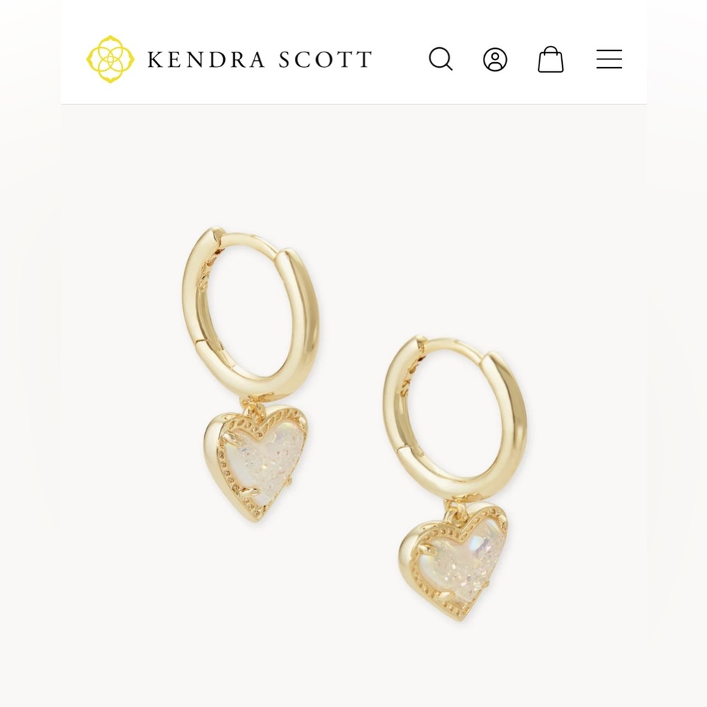 Kendra Scott Ari Heart Gold Huggie Earrings in Iridescent Drusy